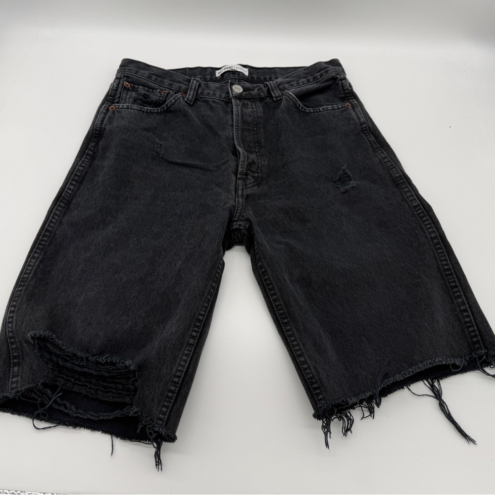 Re/done Black Distressed Denim Cutoff Shorts